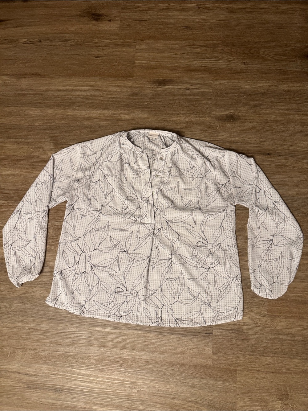 a new day White Button-Down Shirt with Black Leaf Print